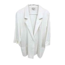 Modern Essentials White Blazer with Pockets One Button 3/4 Sleeve Size L