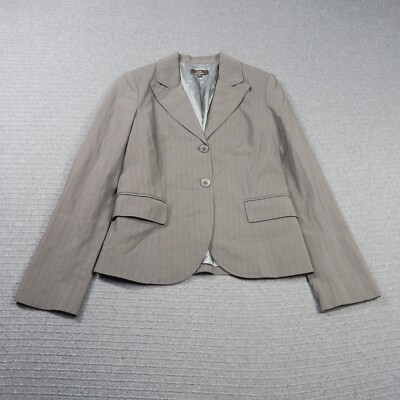 Cue Womens Blazer Jacket 10 or Small Brown PinStripe Long