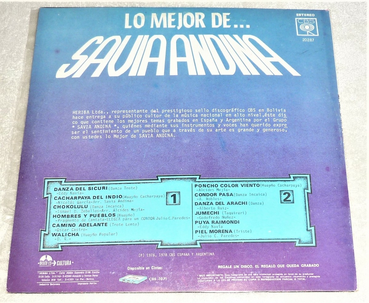VINYL LP / SAVIA ANDINA / (1978) DISCOS HERIBA / BOLIVIA / SLP