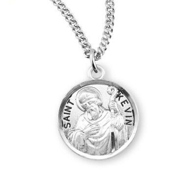 St Saint Kevin 7/8" (22mm) Sterling Silver Round Medal + 20" Chain ...