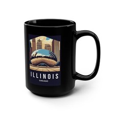 Illinois Painting art 15OZ Black Coffee Mug State City Art Skyline Painting