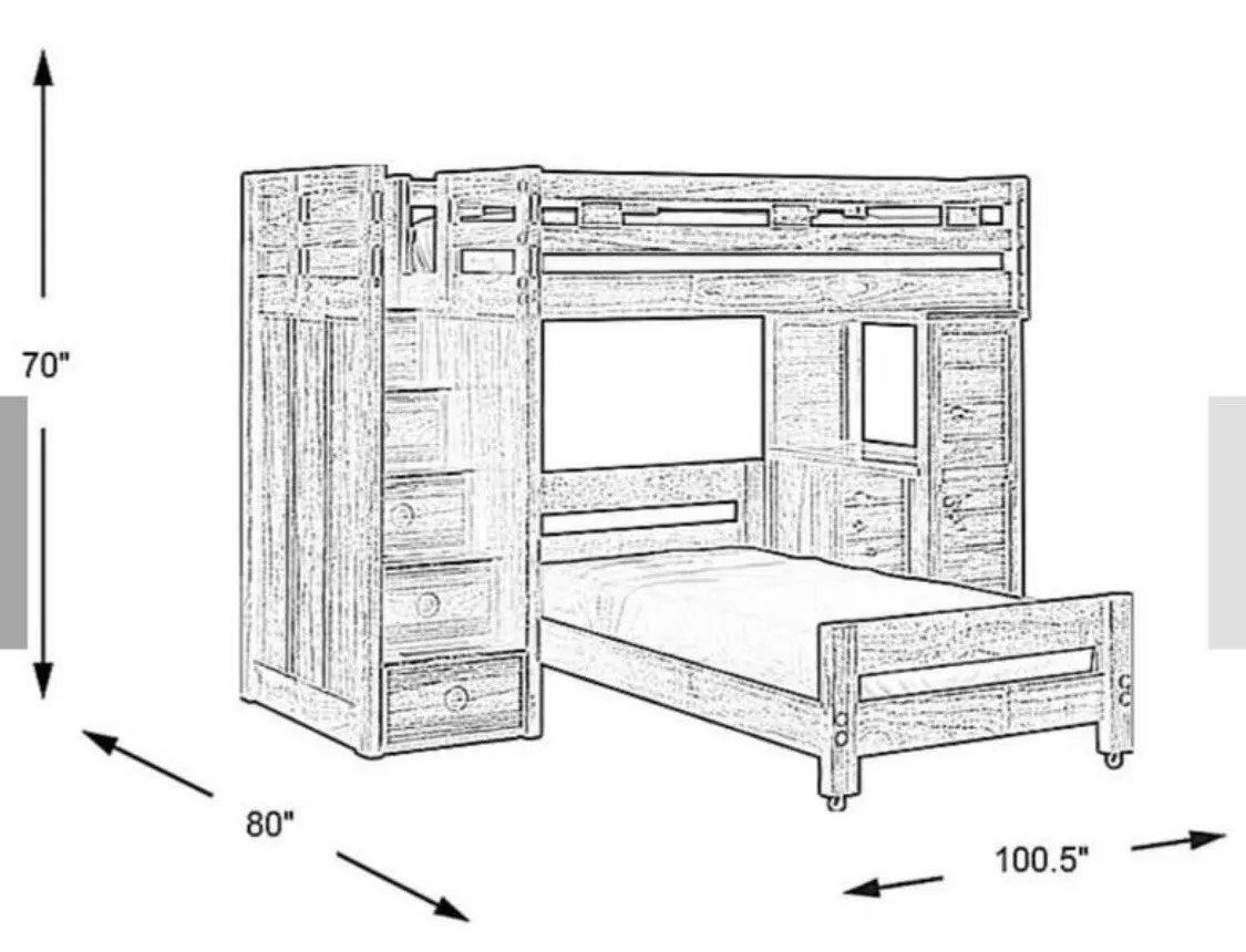 Rooms to Go Ivy League 2.0 Walnut twin/full bunk Bed With Stairs/Desk