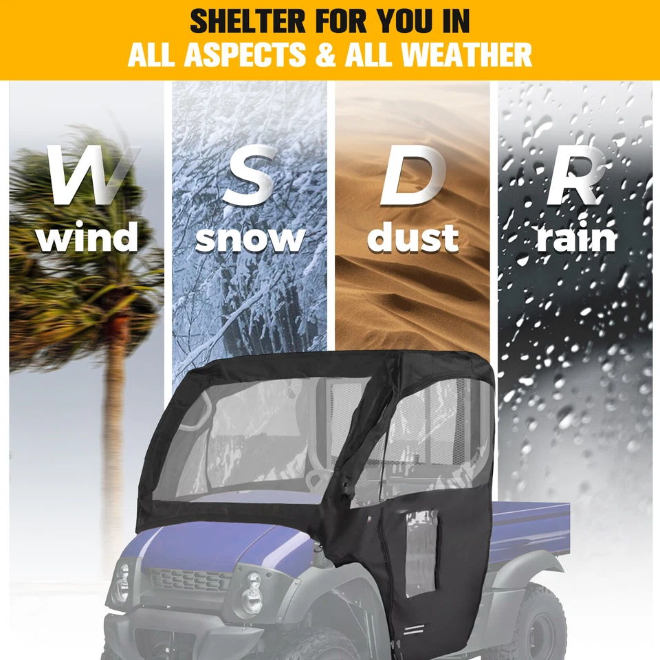 Cubierta de cabina completa resistente a la intemperie UTV para Kawasaki Mule 600/610 2015 y anteriores Foto 2 de 4