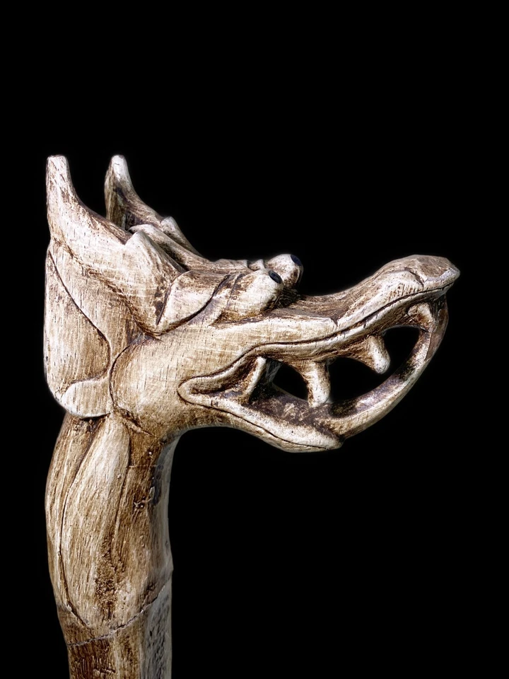 "Disfraz renacentista bastón bastón de dragón tallado madera pintada 66""" Foto 4 de 4