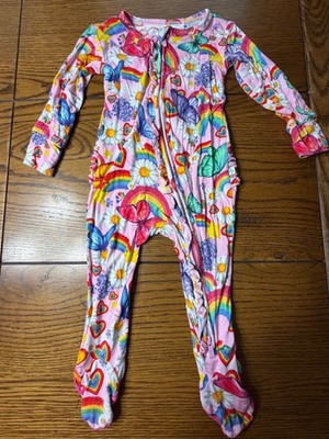 Posh Peanut Raina Rainbow Butterfly Hearts Ruffle Footie w/Zipper EUC 6-9 Months