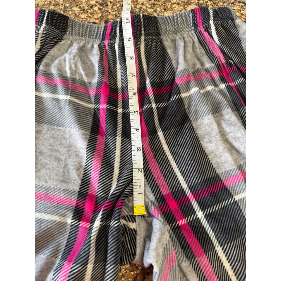 Pantalones de pijama para mujer Dearfoams gris medio rosa a cuadros polar salón para correr Foto 3 de 4