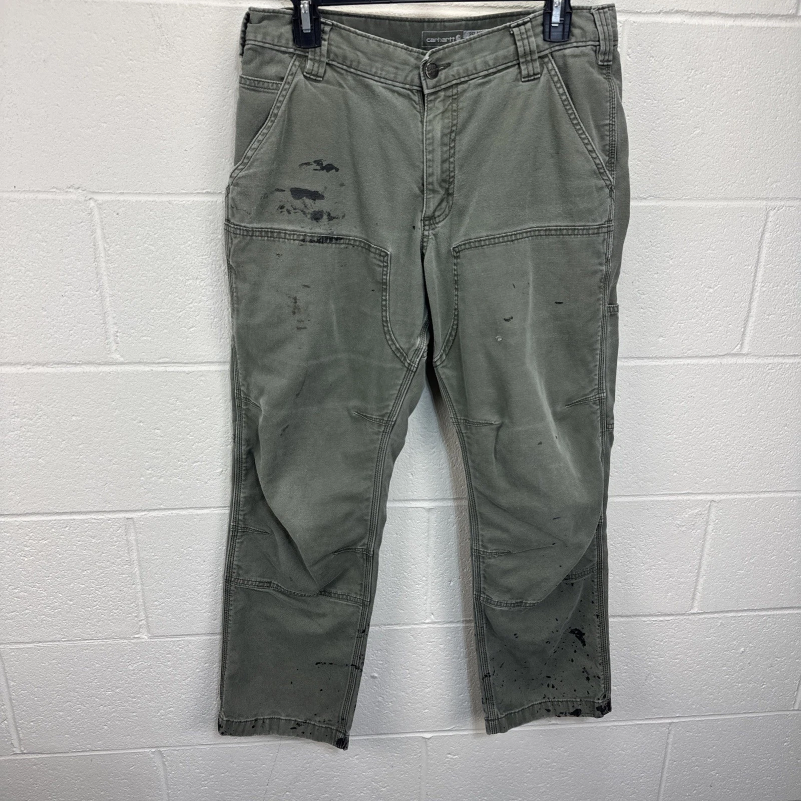 Carhartt Pants Mens 32x30 Green Double Knee Relaxed Canvas 102802 MOS