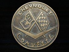 OF13144 VINTAGE 1970s  CHEVROLET CORVETTE  SOLID BRASS BARON BELT BUCKLE