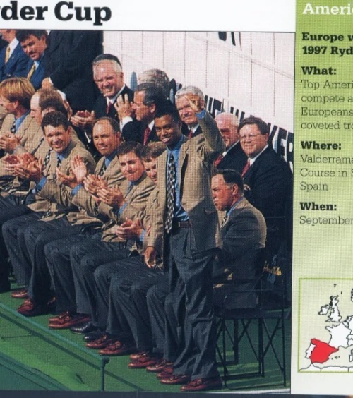 1998 Grolier Inc. Europe Wins Ryder Cup Tiger Woods RC PSA 9 Mint Low POP - Image 3 of 3