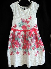 NEW Girls Pink  white Butterlfy Floral Dress - Size 14/16 - Pink Violet