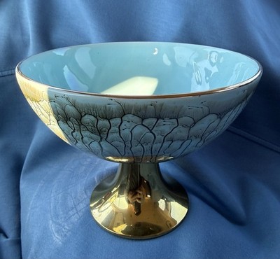 Vintage OLD DUTCH DELFT Hand-Painted Aqua Blue Vase with Brass And Gold Trim