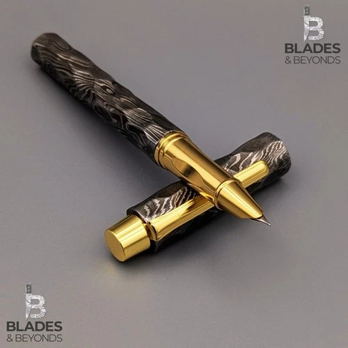 Handmade Hammered Damascus Steel Fountain Pen: Executive Writing Instrument - product listing photo