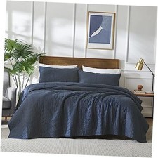Cotton Quilt Queen Size Bedding Sets with Pillow Shams, Queen/Full Navy Blue