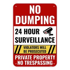 1PC No Dumping Sign Private Property Sign, 13 x 9 inches, White, Red, Black