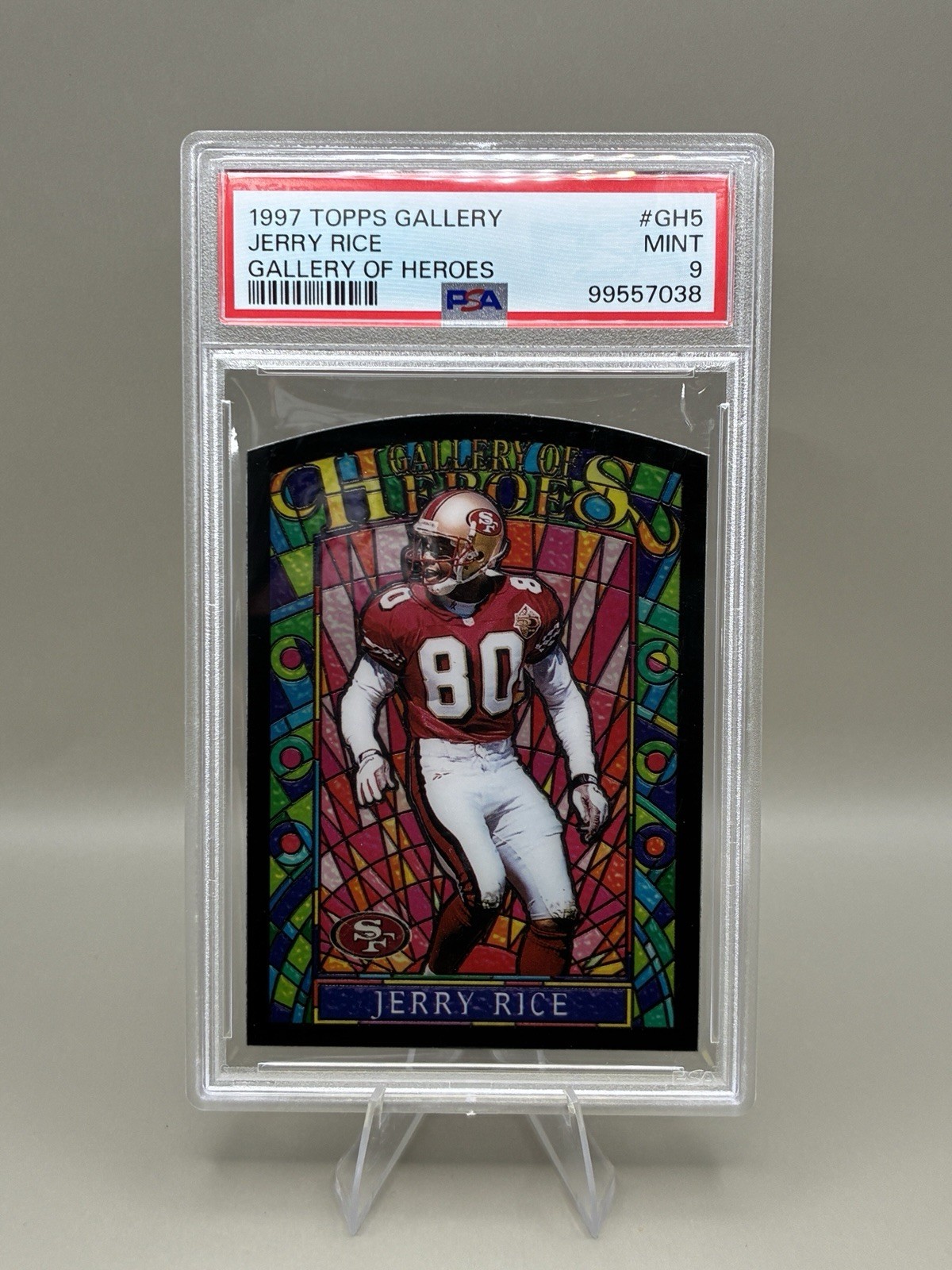 Jerry Rice Topps 1997 Gallery Gallery of Heroes #GH5 PSA 9 49ers Insert view 1