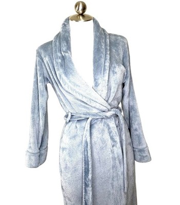 Rouderain XS Light Blue Plush Bathrobe 100% Polyester/Belted Waist/ Shawl Collar