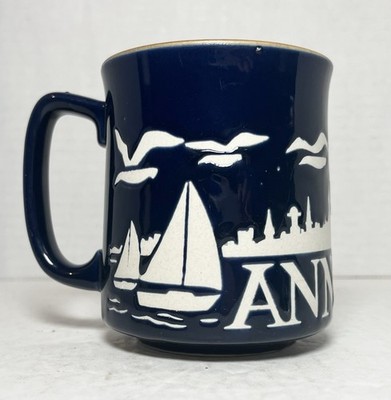 Vintage Annapolis Maryland Ceramic Blue Mug Sailboat Souvenir Chesapeake Bay