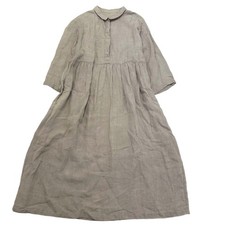 Nest Robe Linen Long Shirt Dress 3/4 Sleeve Gathered Flare -Used from Japan