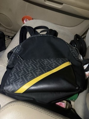 Fendi Men's Backpack Black/Gray Geometric Pattern Yellow Stripe Zip