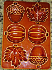 Crate&Barrel Brown Ceramic Fall Leaves Baking Mold Rectangle Oven Safe