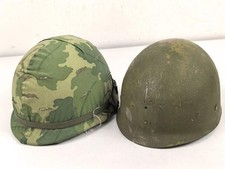 U.S. Army, M1 steel helmet with early liner ( CAPAC 1953 )  and Mitchell cover.