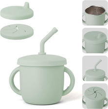 4in1 Baby Toddler Sippy Cup Stainless Steel Silicone Straw Snack Training 8.5oz