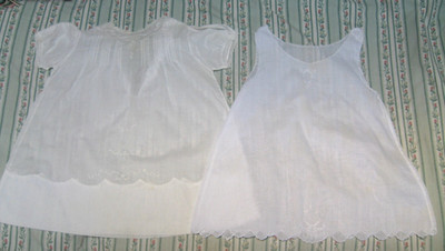 Vintage White Baby Gown Cotton Batiste w Under Slip Dress Handmade Imported