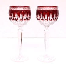 Set 2 WATERFORD CRYSTAL CLARENDON WINE HOCK GLASSES RUBY RED