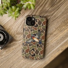 Wood Duck Camo Flying Phone Tough Case, Gift For Hunter Fans