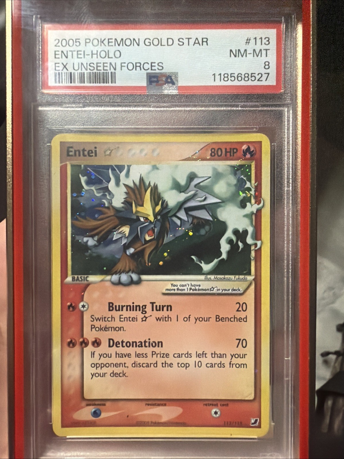 2005 POKEMON EX UNSEEN FORCES GOLD STAR #113 ENTEI-HOLO PSA 8 view 1