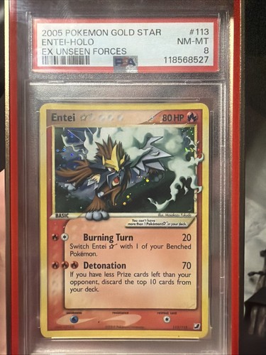 2005 POKEMON EX UNSEEN FORCES GOLD STAR #113 ENTEI-HOLO PSA 8