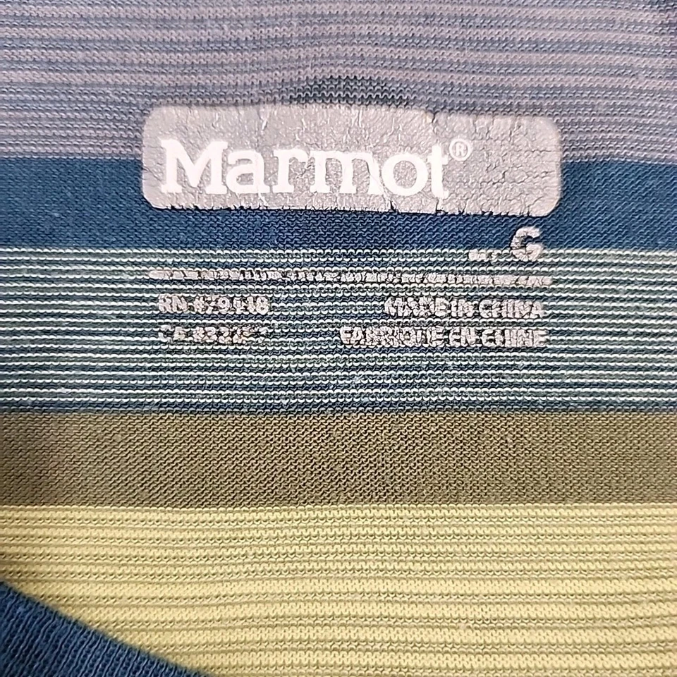Marmot Red Rock Short Sleeve Stripe T-Shirt Deep Teal UPF 30 Men's L 70's Retro - Image 4 of 4
