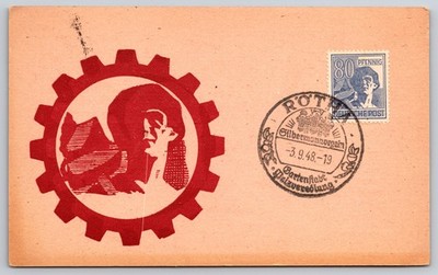 Germany Industrial Worker Cogwheel Maximum Card 1948 Rotha Postmark Postcard