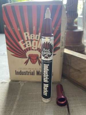 2 Vintage Red Eagle Valve Action Smelly Permanent Red Ink Art Markers USA NOS