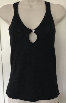Women's black Knitted vest Tank top, Keyhole design, Cross Back. Sz 8