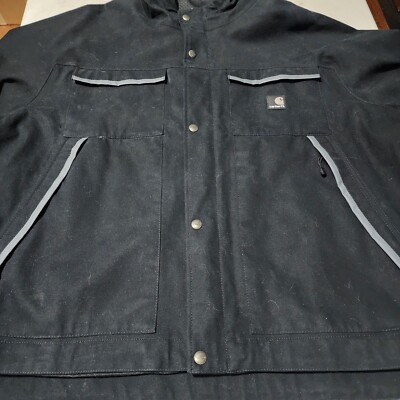 Carhartt Jacket Mens 2XL Black Hooded Pockets Waterproof J317