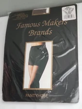 Famous Makers Brands Control Top  Black Pantyhose RN 44502 With Lycra Taupe M/T