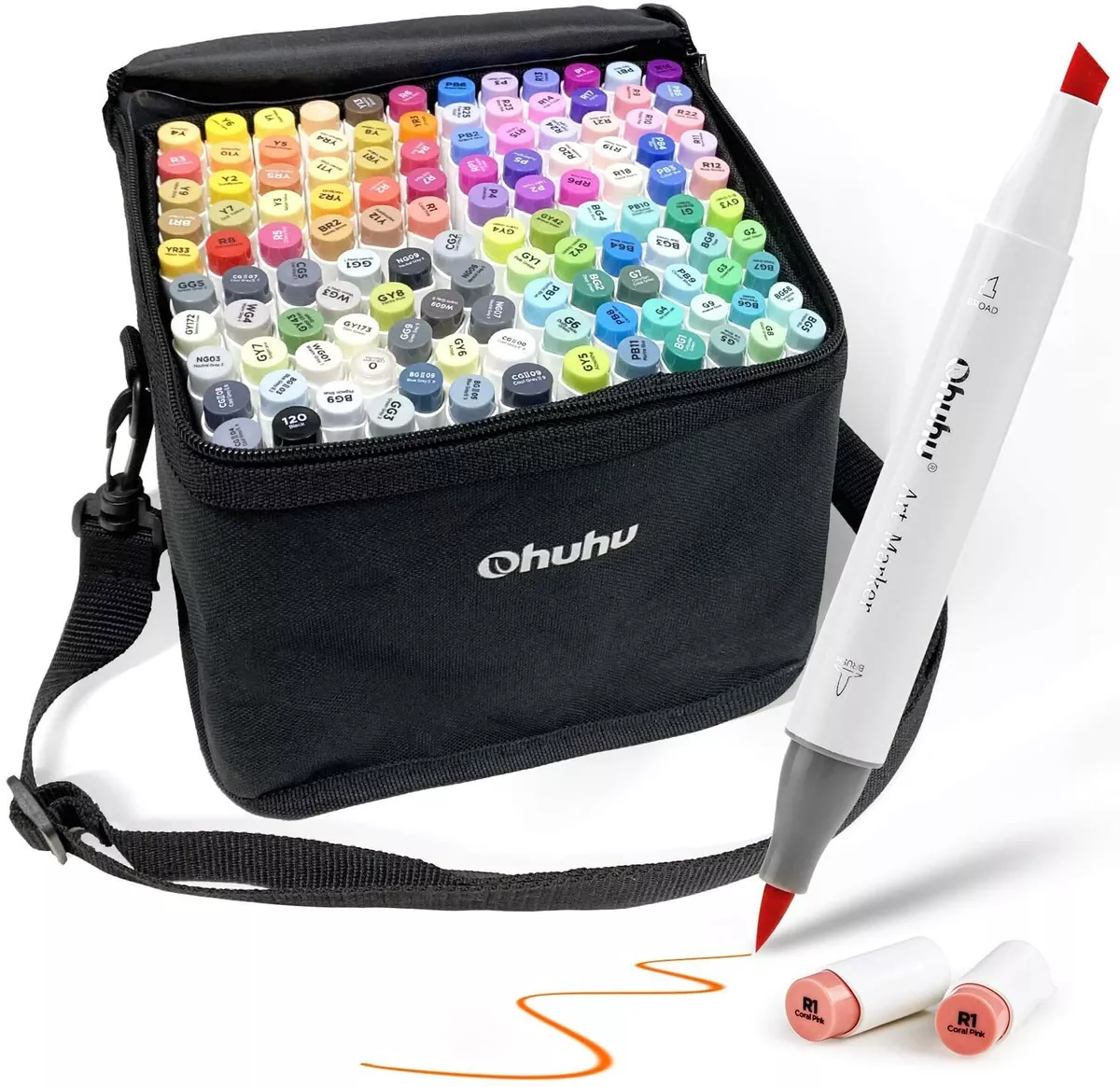 Ohuhu 120 Color Alcohol Markers Set Dual Tip Brush & Chisel Sketch Marker