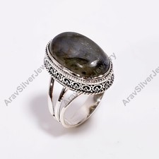 Natural Labradorite Gemstone Ring 925 Sterling Silver Statement Rings Jewelry