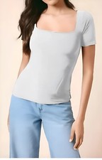 LADIES CAP SHORT SLEEVE WOMAN SQUARE NECK  PLAIN T-SHIRT  FITTED TEE TOP UK 8-26
