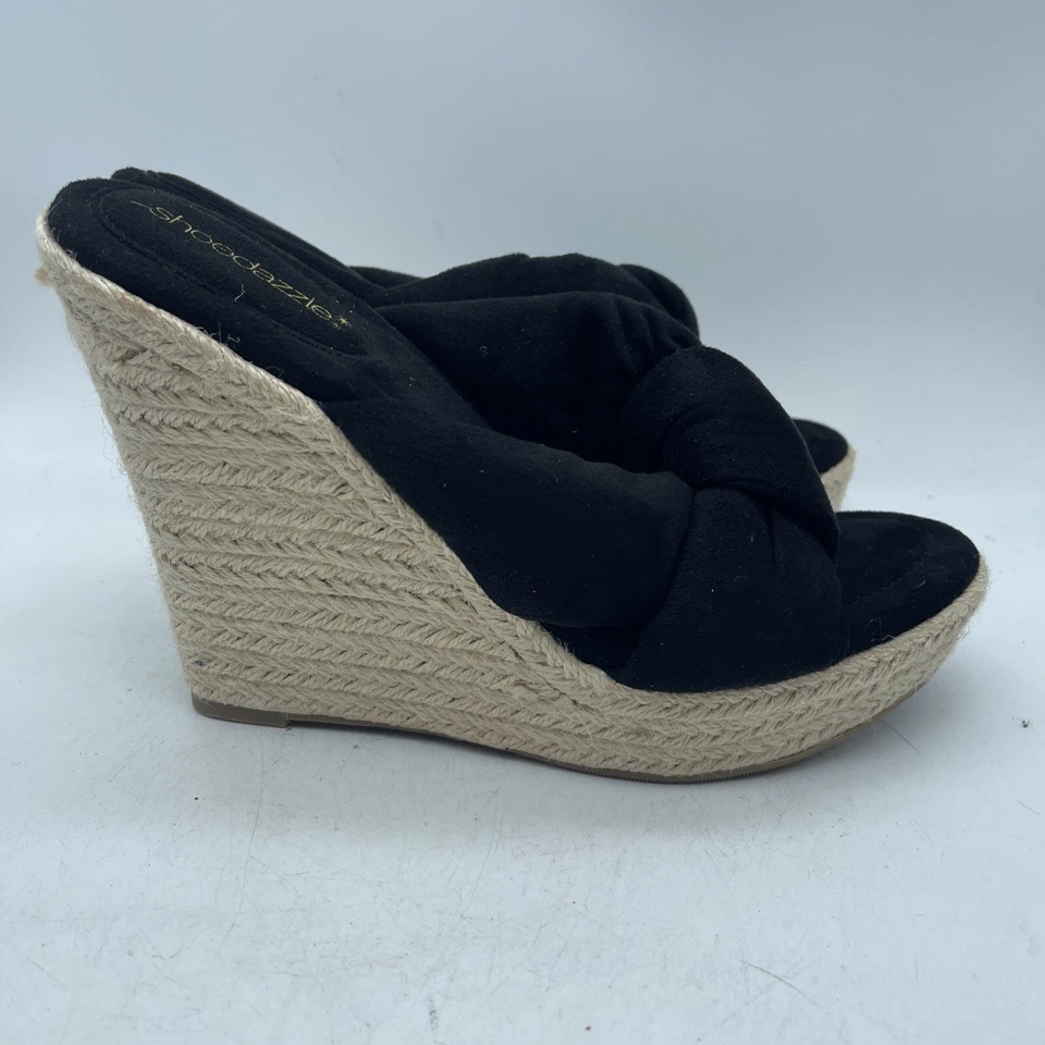 Zapato Dazzle Alina Negro Alpargata Sin Cordones Punta Abierta Cuñas Tacones Para Mujer Talla 9 Foto 2 de 4