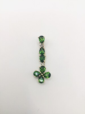 14K Gelbgold Kleeblatt Blume Anhänger mit lebendig grünen Peridot und Diamanten 0,8g