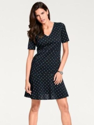 Ashley Brooke gepunktetes Kleid schwarz/türkis Größe UK 18 DH9 DD 03