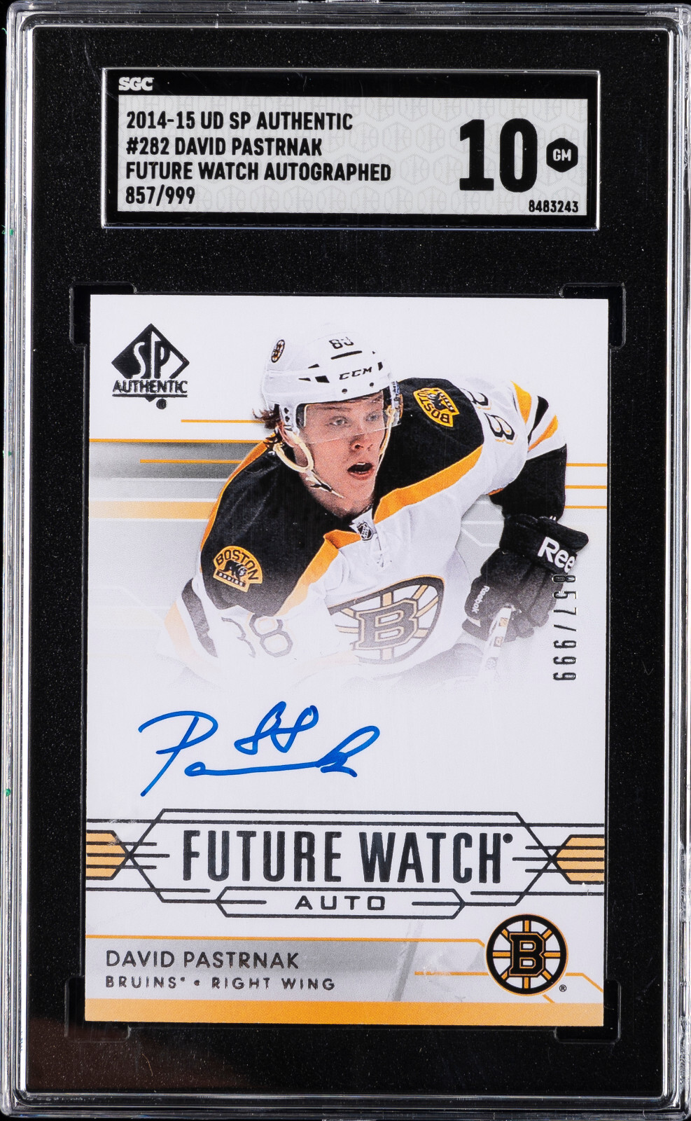 2014 SP Authentic Future Watch Autograph RC /999 David Pastrnak SGC 10 GEM MINT