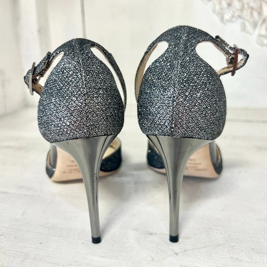 Jimmy Choo Metallic 90 Ankle Strap Stilettos Heel Sandals Silver Women ...