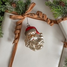 Ragon House 4.75" Painted Glass SANTA FACE W/ GLITTERED HAT Christmas Ornament