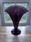Vintage Blenko Handmade Art Glass Purple Fan Vase 11” no chips or cracks