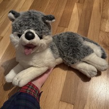 VTG KellyToy 18" Laying Wolf Siberian Husky Plush Brown Eyes Stuffed Dog Animal