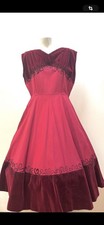 Kleid Cocktailkleid TrueVintage 50er Jahre weinrot Kordelstickerei 40 Petticoat 