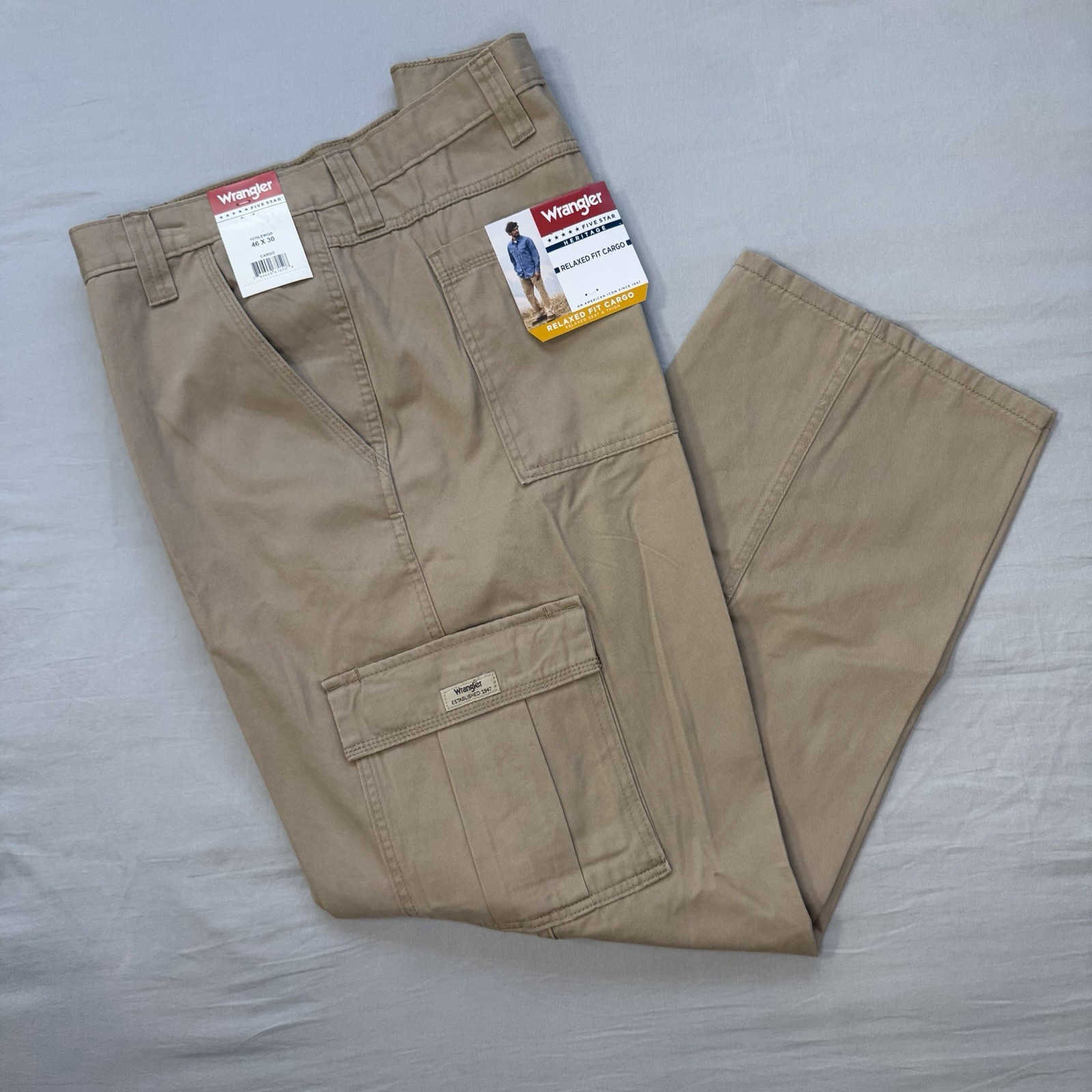 Relaxed Fit Men's 46 X 30 Khaki Tan Cotton 1070lewgr